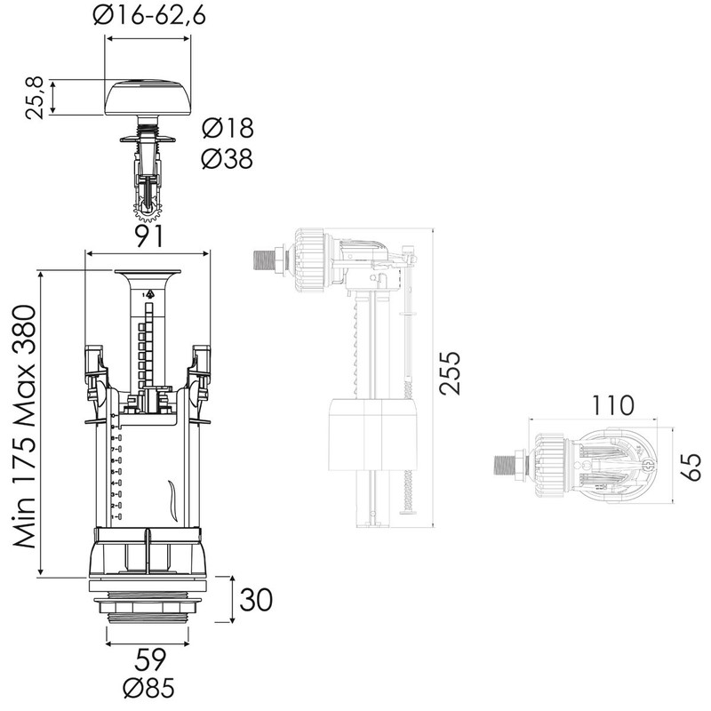 Regiplast 26500 Cable Flush Mechanism Dual-Flow with Filling Valve 0500