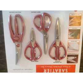 Kitchen Scissors 4 Piece All Purpose Micro-Serrated Stainless Steel Herb Poultry Sabatier Red