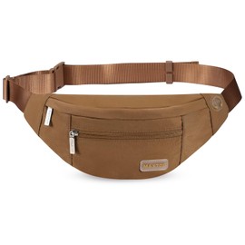 MAXTOP Bumbag Waist Fanny Pack Running Belt for Women Men Unisex Bum Bag with Headphone Jack and 4-Zipper Pockets Adjustable Strap for Outdoors Workout Hiking Gifts Brown