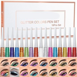 16 Colors Liquid Matte Eyeliner Set Colorful Shining Glitter Eye Liners Waterproof Long Lasting Liquid Eyeliner Makeup for Party Festival