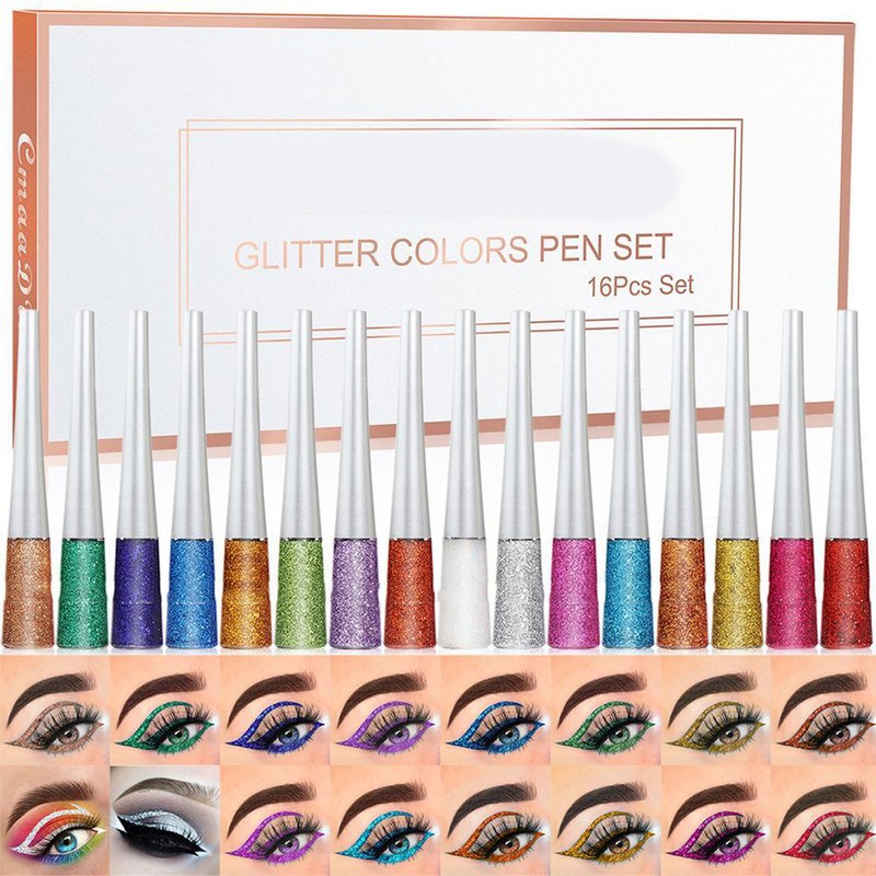 16 Colors Liquid Matte Eyeliner Set Colorful Shining Glitter Eye