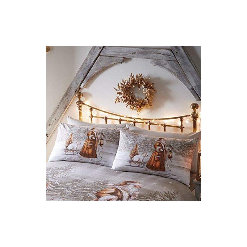 Twilight Santa Christmas Duvet Cover and Pillowcase Set, Beige, Single