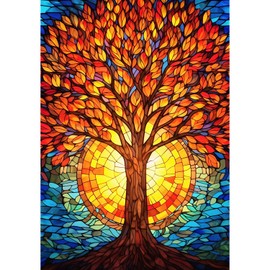 America Forever Stained Glass Tree House Flag, 28 x 40 inches Double Sided, Vibrant Fall Tree with Sun, Tree of Life, Autumn Seasonal Outdoor Flags for Yard, Lawn, and House