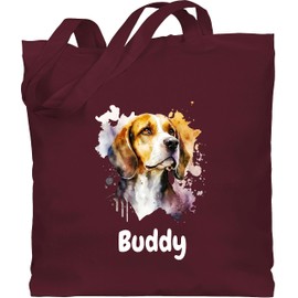 Geschenk mit Namen personalisiert by Shirtracer - Cotton Bag - Dogs - Beagle - Dog Owners Gift, 3 Bordeaux red, Unit size