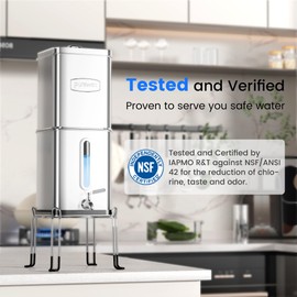 Purewell 3-Stage Chlorine-Free Gravity Water Filter System with Visible Window & Smart Timer, 20,000G Filter Capacity, Certified to Reduce Lead, Mercury, and Chlorine, Square Series, SQ-2.25G