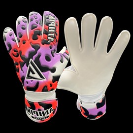 ATHPIK Goalie Goalkeeper Gloves for Kids & Youth Fingersave, pro Soccer Gloves with Grip, Football Goalie Gloves for Kids 8-12, Boys, Girls, Size 5/6/7 (Pink&Puple, 7)