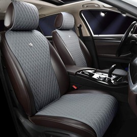 Red Rain Universal Seat Covers for Cars Leather Seat Cover with Crown Gray Car Seat Cover 2/3 Covered 11PCS Fit Car/Auto/SUV (A-Light Gray)