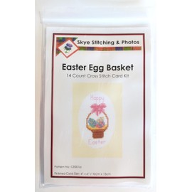 Skye Stitching & Photos Easter Basket & Colourful Eggs - 14 Count Cross Stitch. Cream Oval Card Kit Free P+P