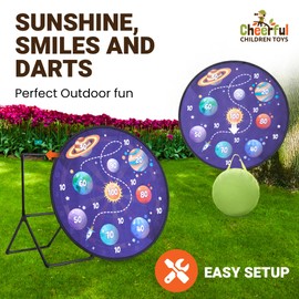 73cm XL Large Kids Dart Board Set, Double-Sided Velcro Dart Board for Kids with Sturdy Stand, 12 Sticky Balls & 6 Darts, Fun Indoor & Outdoor Games for Ages 4-8 (Space)