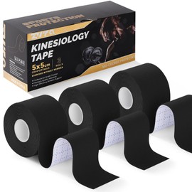 ZVTQ Kinesiology Tape (3 Rolls) - Acrylic Adhesive Muscle Tape - Waterproof, Breathable, Hypoallergenic - Ideal for Muscle Support & Injury Recovery - 2 Inches x 16 Feet (Black)