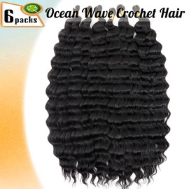 Eerya Ocean Wave Crochet Hair 24 Inch 6 Packs Deep Wave Crochet Hair for Black Women Synthetic Wavy Curly Braiding Hair for Boho Braids (24 inch,1B)