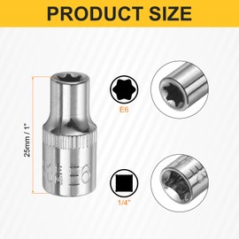 HARFINGTON 8pcs E-Torx Socket 1/4" Drive E6 External Torx Deep Socket CR-V 6 Point Spline Socket Star Female Bit Socket for Auto Repairs Home Maintenance DIY Hand-making 1" Length