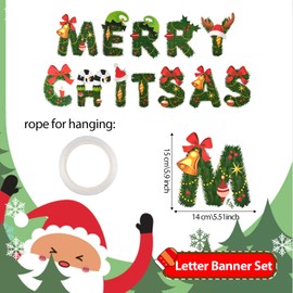 Christmas Garland Merry Christmas, Letter Banner with Ribbon, Christmas Flags Merry Christmas, Hanging Garland Flag, Home Decoration for Wall Decoration, Party Accessories
