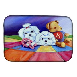 Caroline's Treasures 7515DDM Maltese Dish Drying Mat Absorbent Dish Drying Mat Pad for Kitchen Counter Dish Drainer Mat for Countertop, 14 x 21", Multicolor