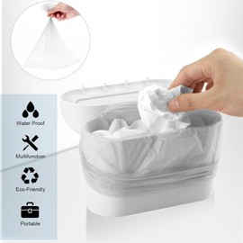 2Pcs Cubo de Basura para Coche con Tapa,Mini Blanco Bote de Basura Portátil para Auto,Resistente al Agua y a Prueba de Fugas,Adecuado para Automóvil,Oficina,Hogar, con 2 Rollos de Bolsas de Basura