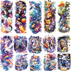 VERKSTAD Christmas Full Arm Temporary Tattoos for Kids, Half Arm Waterproof Temp Cute Animal Dinosaur Stickers for Boys Girls, Fake Children Tattoo Kits for Birthday Party Favors Supplies