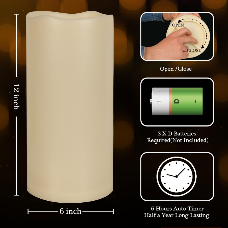 7LinRay 6" x 12" Extra Large Waterproof Outdoor Flameless Candle