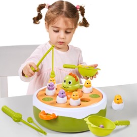 Fishing Game Toys, Magnetic Fishing Game for Kids Gifts for 3 4 Year Old Boy Girl, 4-in-1 Magnetic Toy Montessori and Motor Skills Educational