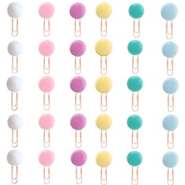 Taicols 30 Pieces Coloured Paper Clips for Decoration or DIY Labelling 6 Colors Ribbon Stationery Set Fashion Jewelry Pompoms