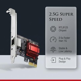 Tarjeta de red PCIe 2.5GBase-T, adaptador de red RTL8125B, adecuado para 2500/1000/100Mbps PCI Express Gigabit Ethernet RJ45, driver LAN compatible con Windows/Linux/MAC