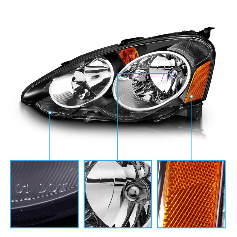 AmeriLite for 2002-2004 Acura RSX -Honda Integra DC5- Black Replacement