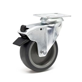 Wiltec Swivel Castor 75 mm with Plastic Wheel, Brake and Mounting Plate, Transport Castor up to 75 kg, Quiet Running, Furniture Castor
