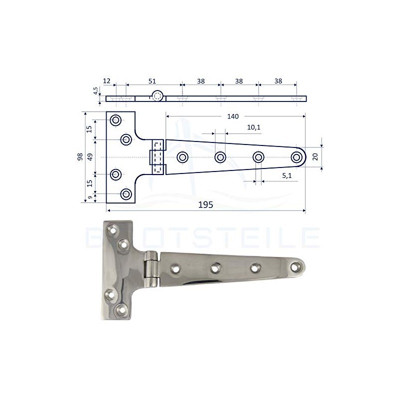 Hinge T 98 x 195 x 5 mm - Investment