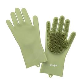 Goodful Silicone Kitchen Rubber Gloves, Oversized, Reusable, Waterproof, Unique Design For Dishwashing, Fruits, Vegetables and More, Sage