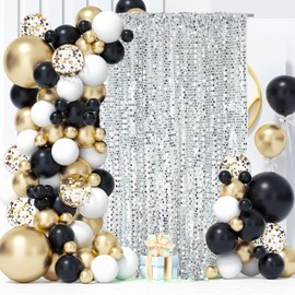 Silver Shimmer Wall Backdrop,4ftx7ft Sequin Backdrop Big Payette Shimmer Backdrop Curtain for Birthday Party Baby Shower Decorations