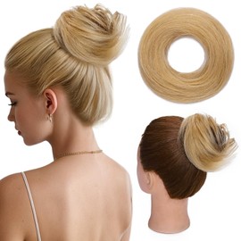 Hairro Hair Bun 100% Real Human Hair Extensions Messy Bun Hair Piece Fake Bun Updo Scrunchies Hairpiece for Women, Strawberry Blonde