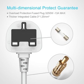 Hulker Power Strips with USB ports 3 Way Outlets 6 USB Ports Power Socket with 2M Bold Extension Cord Smart USB Charger UK Socket