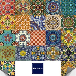 Mexican Muted colors Peel and Stick Tile Backsplash Stair Riser Decals DIY Tile Decals Mexican Talavera Waterproof Home Decor Staircase Decal Stair Mural Decals 22 Designs, Pack of 24, Size: 6" x 6"