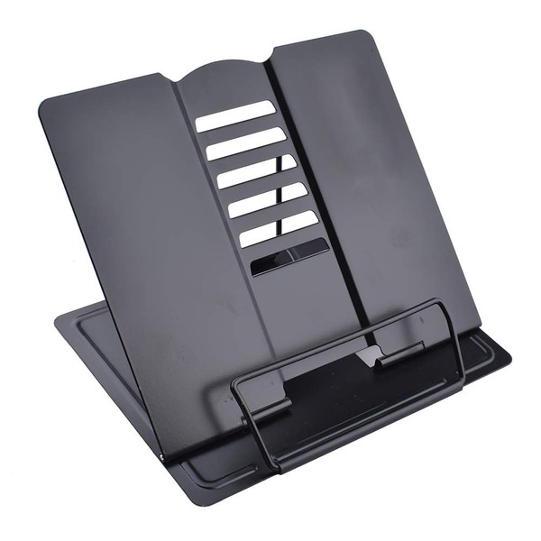 MEAOR Metal Book Stand Folding Reading Stand Anti-Slip Adjustable Desktop Bookend Cookbook Rest Book Holder (Black)