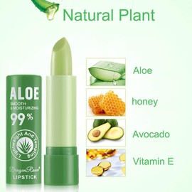 Pakivs 4 Pcs Aloe Vera Color Changing Lipstick,Long Lasting Nutritious Moisturizing Lip Balm Magic Temperature Colour Changing Lip Stick for Women