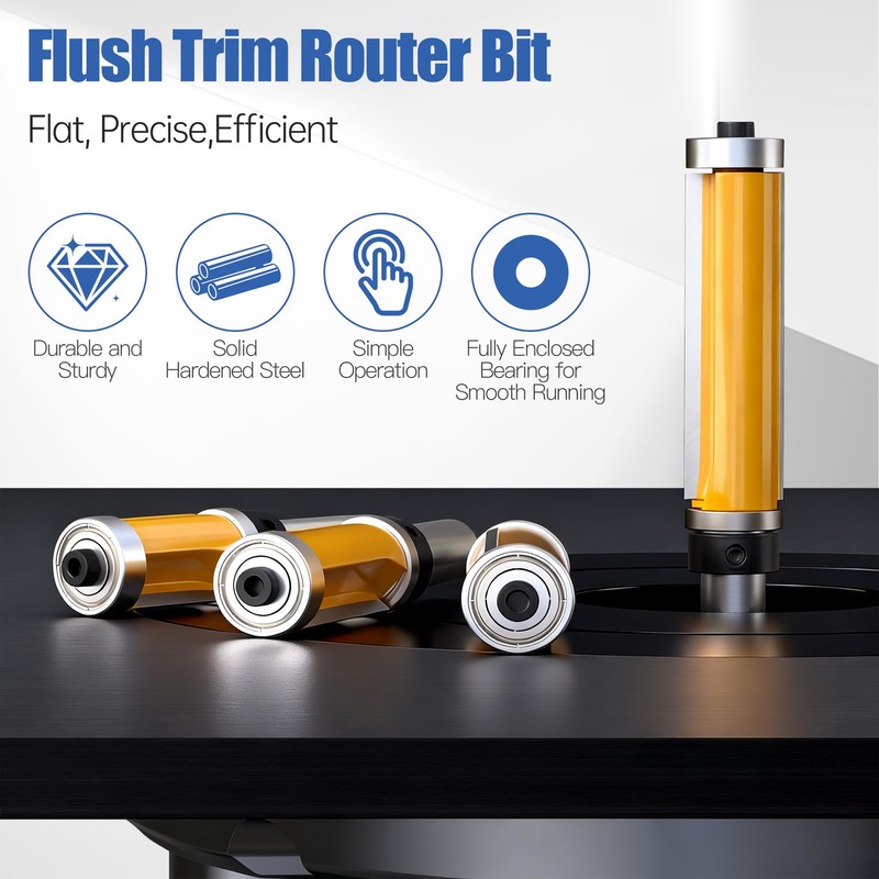 HUHAO Top and Bottom Bearing Flush Trim Router Bits Set
