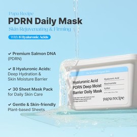 Papa Recipe Daily Sheet Mask | PDRN x ácido hialurónico (30 unidades) - Para piel deshidratada, mascarilla coreana para hidratación profunda y relleno