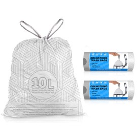 AOSULI Kleine Mülltüten 10L mit Zugband Reißfest Müllbeutel Weiß Müllsäcke,60 Stück,Kosmetik Abfallsäcke