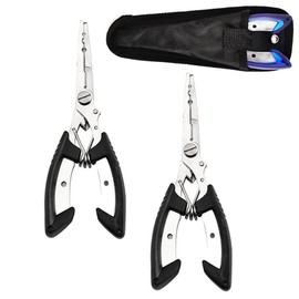 Fishing Scissors Pliers Multifunctional Fish Control Tool Fishing Tongs for Hook Remover Line Cutting and Split Rings, including Sheath Bag, Outdoor Sea Fishing Accessories [2 Pieces Black]