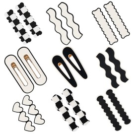 Ymapinc 9 Pairs Small Barrettes for Women Thin Hair, Black White Checker No Crease Snap Hair Barrettes for Thick Flat Claw Clips