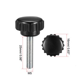 sourcing map M5 x 25mm Metric Male Thread Knurled Clamping Knobs Grip Thumb Screw on Type Hand Clamping Handle Bolt with Plastic Knobs Black 5 Pcs