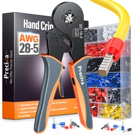 Preciva Ferrule Crimping Tool Kit, Square Crimping Tools, Ratchet Jaw Wire Crimping Pliers for AWG 28-5 with 1200 PCS Terminal Connector Sleeves