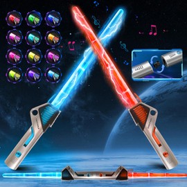 Joycabin Pack of 2 Children's Lightsabers, Duel Lightsabers with 12 Colours and Sound Effects, Retractable LED Lightsaber Toy, 2 in 1 Lightsaber for Adults and Boys Children Gift Cosplay