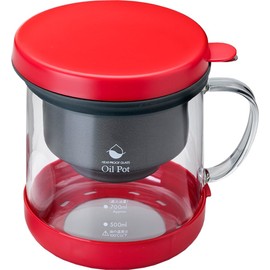 Takagi Metal KWP-GN-R Oil Pot, Oil Strainer, Oil Pot, Oil Storage, Heat Resistant Glass, 0.7 L; Red, Made in Japan, Fluorine Coated, Activated Carbon, Small, Oil Container, Oil Storage, Oil Storage,