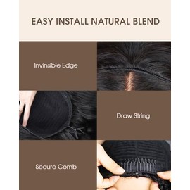 MENTOR Peluca de cabello humano liso y rizado, media peluca con cordón, estilo Yaki, sin pegamento, 3 en 1, con diadema para mujer, 200% de densidad, 