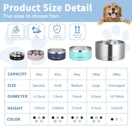 StarSpeed 42oz Stainless Steel Dog Bowls with Rubber Bottom Non-Slip Double Wall Metal Outdoor Dog Food and Water Bowls Weighted Insulated Pet Feeding Bowl for Small,Medium Sized Dogs or Cats