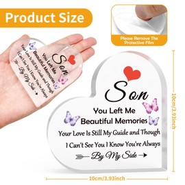 Loss of Son Memorial Gift Sympathy Gift for Loss Loved Acrylic Heart-Shaped Keepsake In Memory of Son Gifts Bereavement Remembrance Present Acrylic Heart Plaque Condolence Memorial Gifts for Women Men