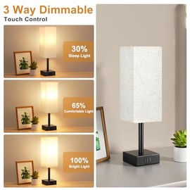 Aooshine Aooshine Dimmable Bedside Lamps, Small Lamp with 3-Way Dimmable with Touch Control, Touch Lamps Bedside with Beige White Shade(Bulbs Included)