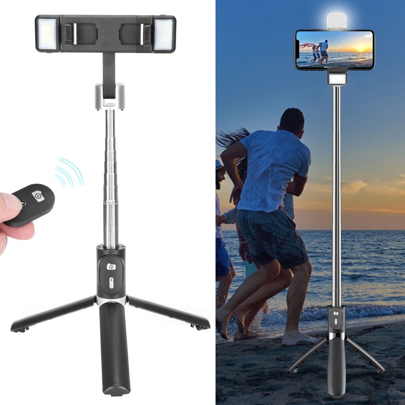 Tripod Selfie Stick with Light Mobile Phone Wireless Bluetooth Foldable