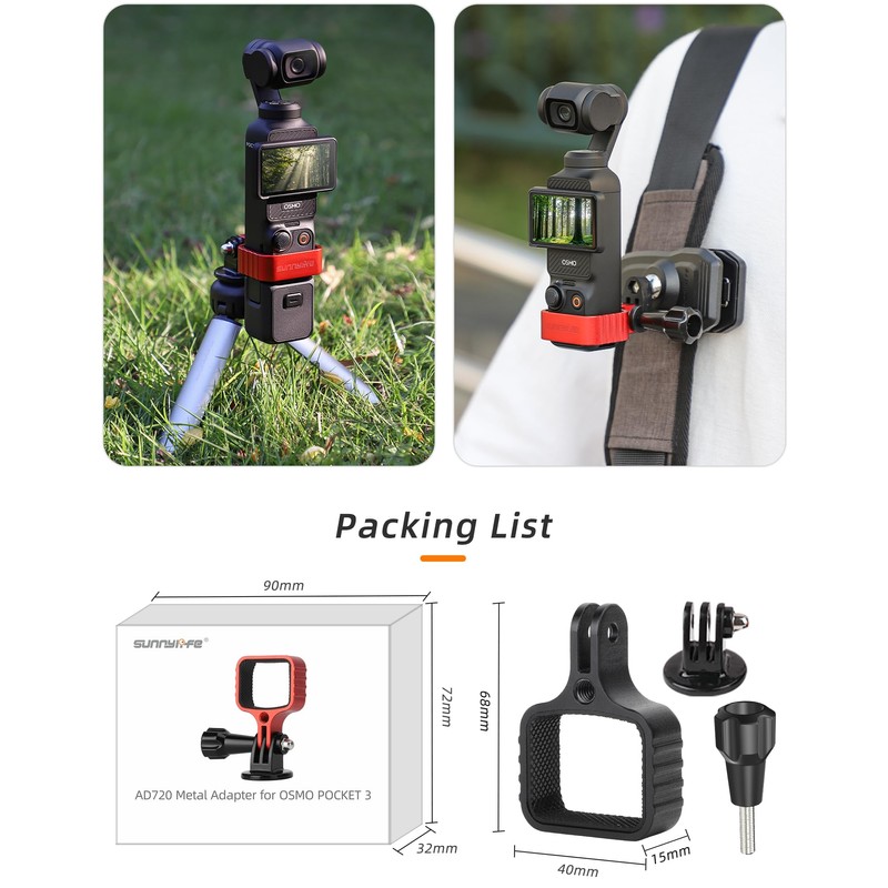 Honbobo Extend Tripod Mount Adapter for DJI Pocket 3 Metal