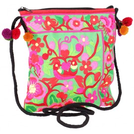 GURU SHOP Chiang Mai Hippie Shoulder Bag, Embroidered Bag, Green, Unisex, Adult, 22 x 20 x 5 cm, Green, Unit size